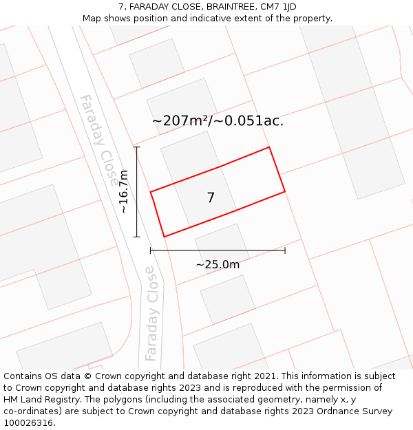 7, FARADAY CLOSE, BRAINTREE, CM7 1JD: Plot and title map