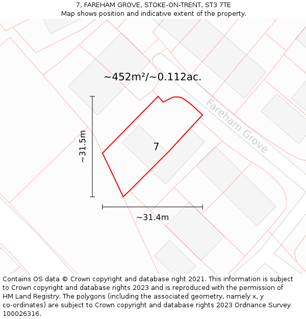 7, FAREHAM GROVE, STOKE-ON-TRENT, ST3 7TE: Plot and title map