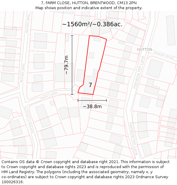 7, FARM CLOSE, HUTTON, BRENTWOOD, CM13 2PN: Plot and title map