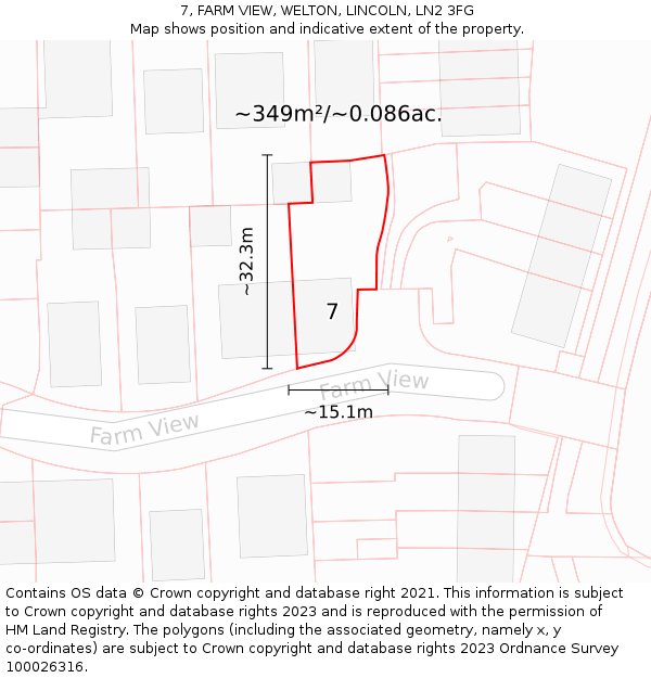 7, FARM VIEW, WELTON, LINCOLN, LN2 3FG: Plot and title map
