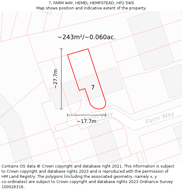 7, FARM WAY, HEMEL HEMPSTEAD, HP2 5WS: Plot and title map