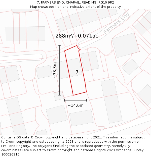 7, FARMERS END, CHARVIL, READING, RG10 9RZ: Plot and title map