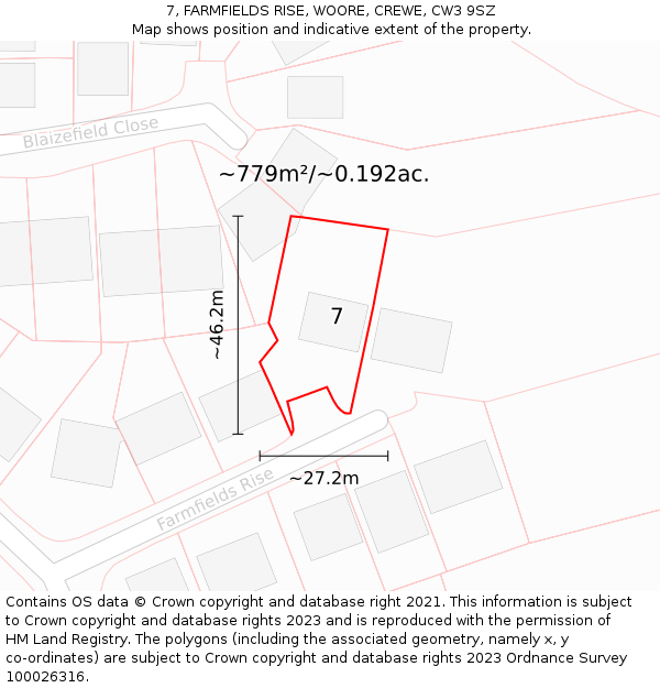7, FARMFIELDS RISE, WOORE, CREWE, CW3 9SZ: Plot and title map