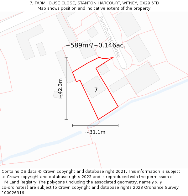 7, FARMHOUSE CLOSE, STANTON HARCOURT, WITNEY, OX29 5TD: Plot and title map