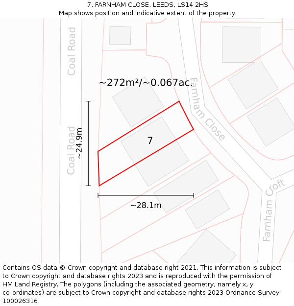 7, FARNHAM CLOSE, LEEDS, LS14 2HS: Plot and title map