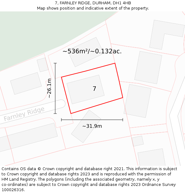 7, FARNLEY RIDGE, DURHAM, DH1 4HB: Plot and title map