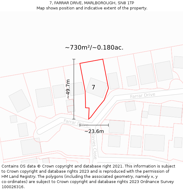 7, FARRAR DRIVE, MARLBOROUGH, SN8 1TP: Plot and title map