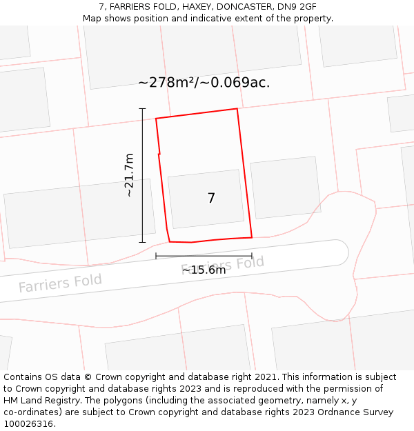 7, FARRIERS FOLD, HAXEY, DONCASTER, DN9 2GF: Plot and title map