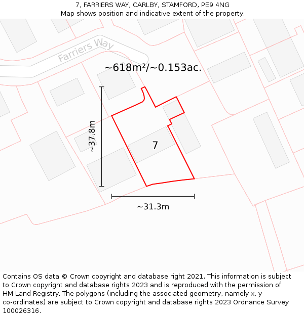 7, FARRIERS WAY, CARLBY, STAMFORD, PE9 4NG: Plot and title map