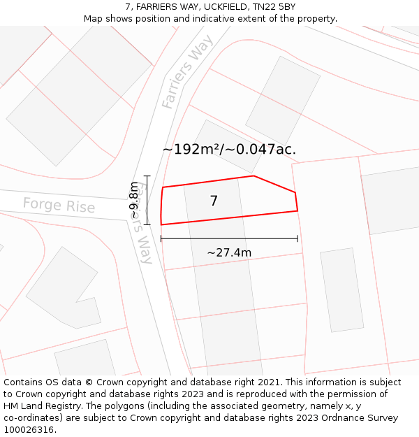 7, FARRIERS WAY, UCKFIELD, TN22 5BY: Plot and title map