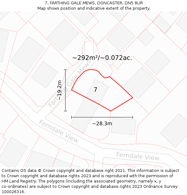 7, FARTHING GALE MEWS, DONCASTER, DN5 8UR: Plot and title map