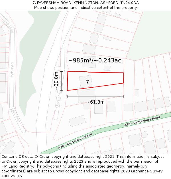 7, FAVERSHAM ROAD, KENNINGTON, ASHFORD, TN24 9DA: Plot and title map