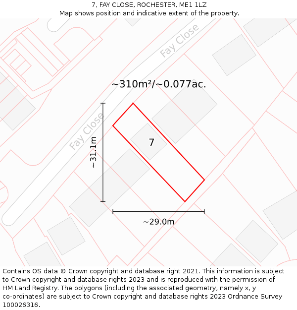 7, FAY CLOSE, ROCHESTER, ME1 1LZ: Plot and title map