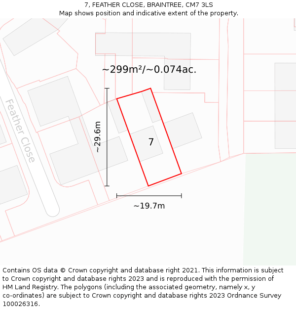7, FEATHER CLOSE, BRAINTREE, CM7 3LS: Plot and title map