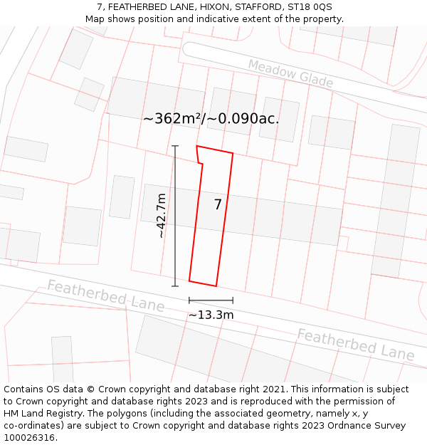 7, FEATHERBED LANE, HIXON, STAFFORD, ST18 0QS: Plot and title map