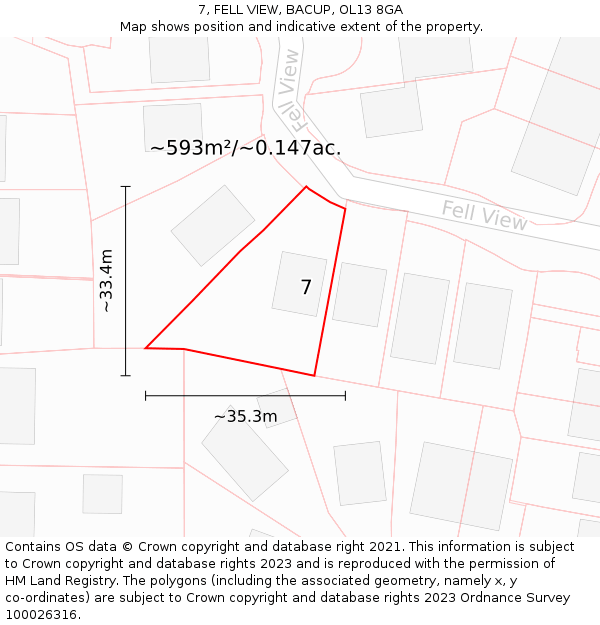 7, FELL VIEW, BACUP, OL13 8GA: Plot and title map