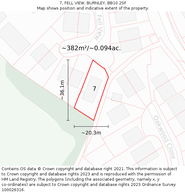 7, FELL VIEW, BURNLEY, BB10 2SF: Plot and title map