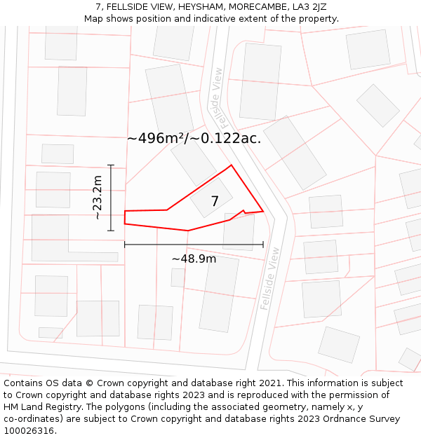 7, FELLSIDE VIEW, HEYSHAM, MORECAMBE, LA3 2JZ: Plot and title map