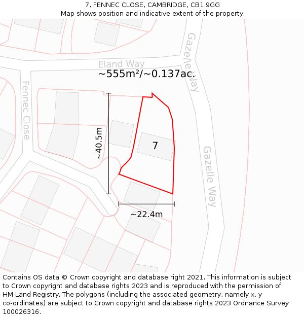 7, FENNEC CLOSE, CAMBRIDGE, CB1 9GG: Plot and title map