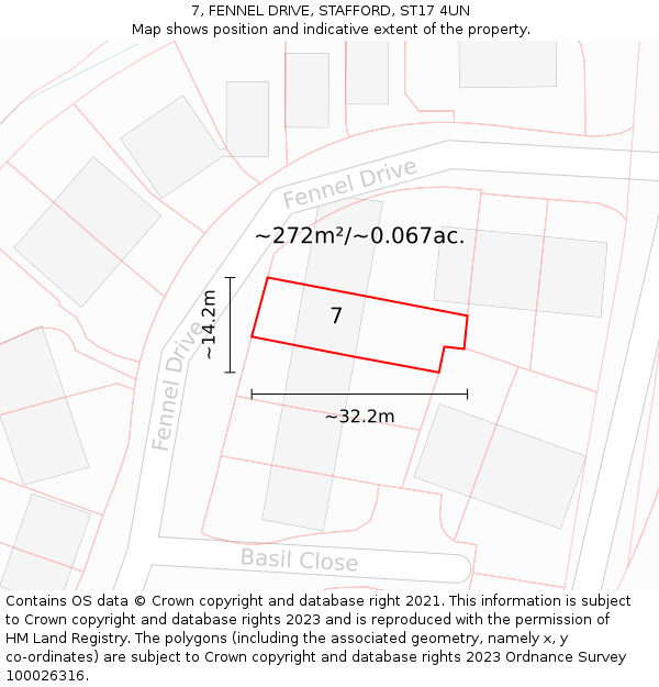 7, FENNEL DRIVE, STAFFORD, ST17 4UN: Plot and title map
