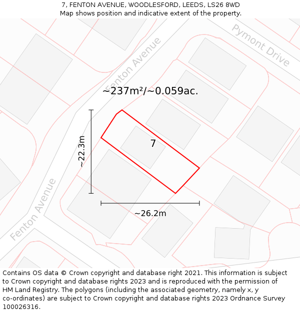 7, FENTON AVENUE, WOODLESFORD, LEEDS, LS26 8WD: Plot and title map