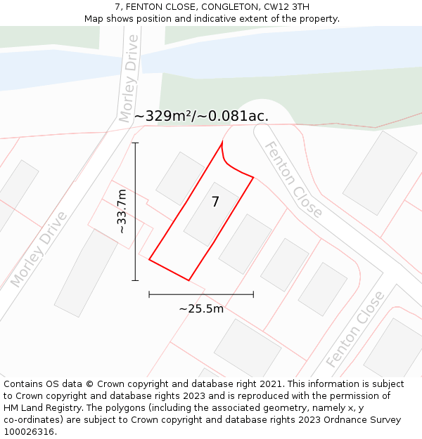 7, FENTON CLOSE, CONGLETON, CW12 3TH: Plot and title map