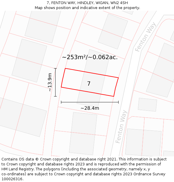 7, FENTON WAY, HINDLEY, WIGAN, WN2 4SH: Plot and title map