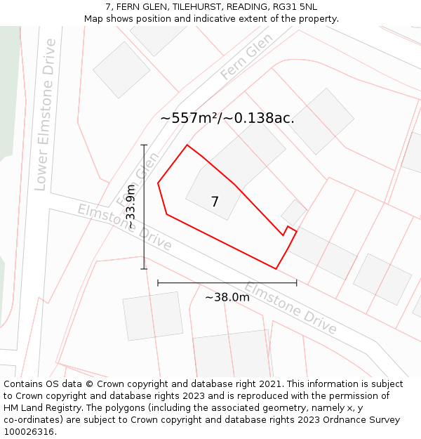 7, FERN GLEN, TILEHURST, READING, RG31 5NL: Plot and title map