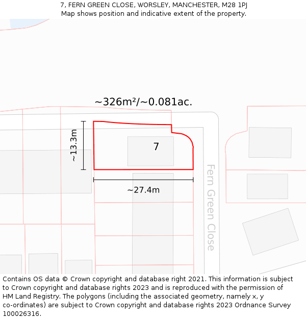 7, FERN GREEN CLOSE, WORSLEY, MANCHESTER, M28 1PJ: Plot and title map