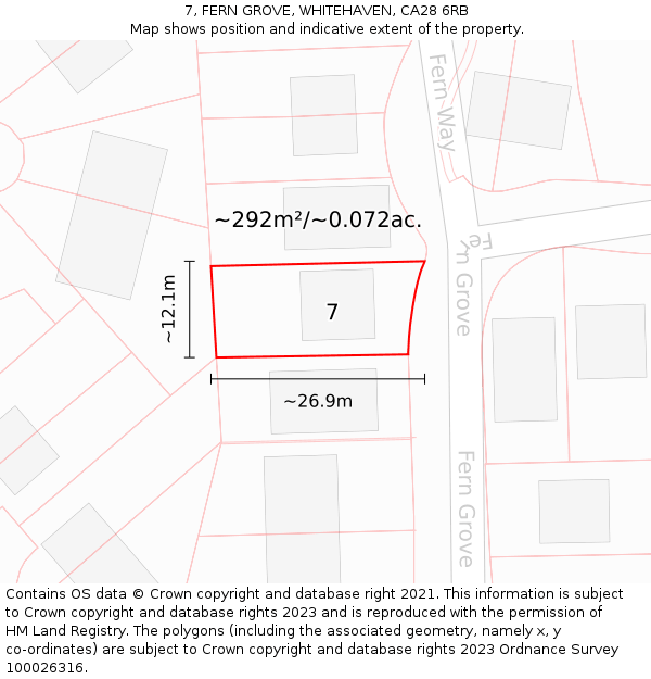 7, FERN GROVE, WHITEHAVEN, CA28 6RB: Plot and title map