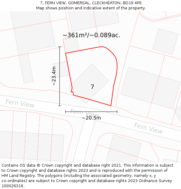 7, FERN VIEW, GOMERSAL, CLECKHEATON, BD19 4PE: Plot and title map