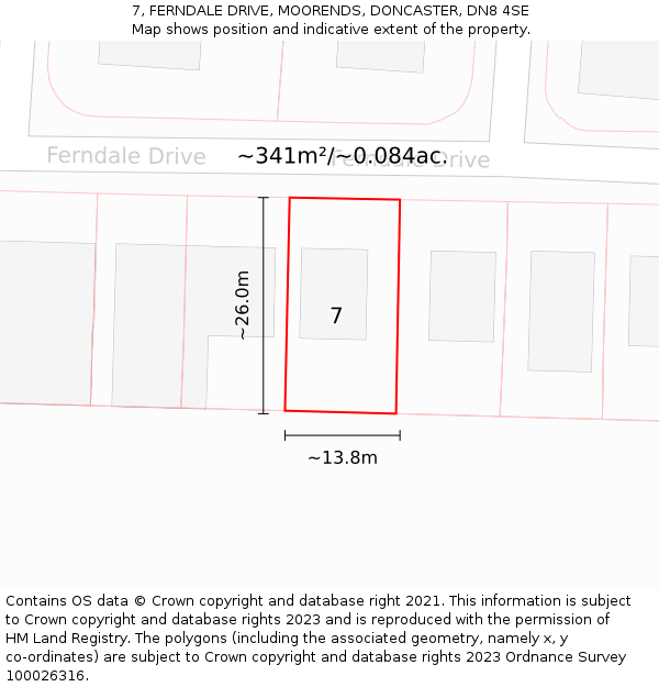 7, FERNDALE DRIVE, MOORENDS, DONCASTER, DN8 4SE: Plot and title map