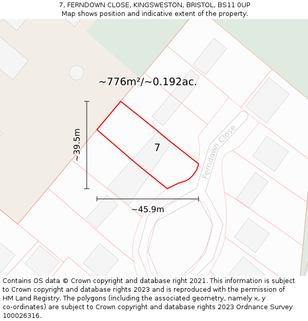 7, FERNDOWN CLOSE, KINGSWESTON, BRISTOL, BS11 0UP: Plot and title map