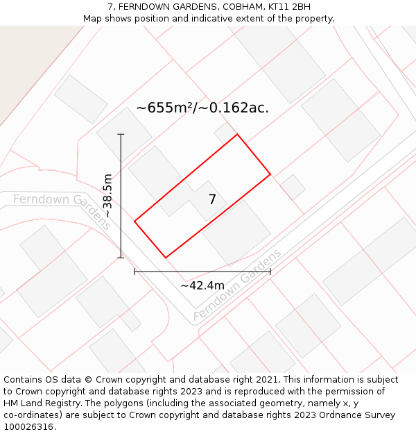 7, FERNDOWN GARDENS, COBHAM, KT11 2BH: Plot and title map
