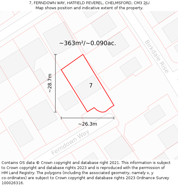 7, FERNDOWN WAY, HATFIELD PEVEREL, CHELMSFORD, CM3 2JU: Plot and title map