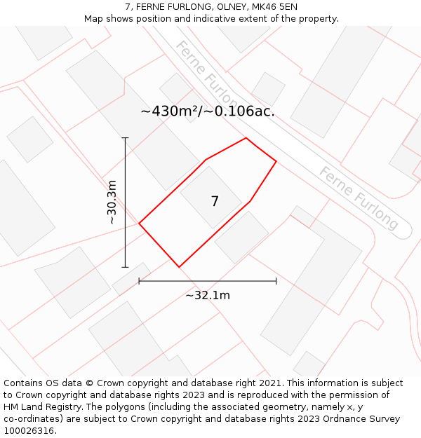 7, FERNE FURLONG, OLNEY, MK46 5EN: Plot and title map