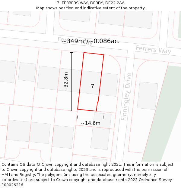 7, FERRERS WAY, DERBY, DE22 2AA: Plot and title map