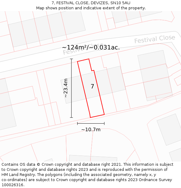 7, FESTIVAL CLOSE, DEVIZES, SN10 5AU: Plot and title map
