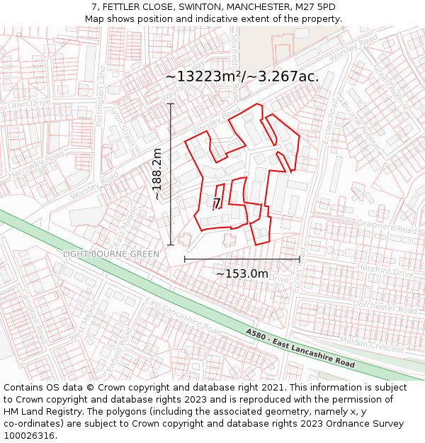 7, FETTLER CLOSE, SWINTON, MANCHESTER, M27 5PD: Plot and title map
