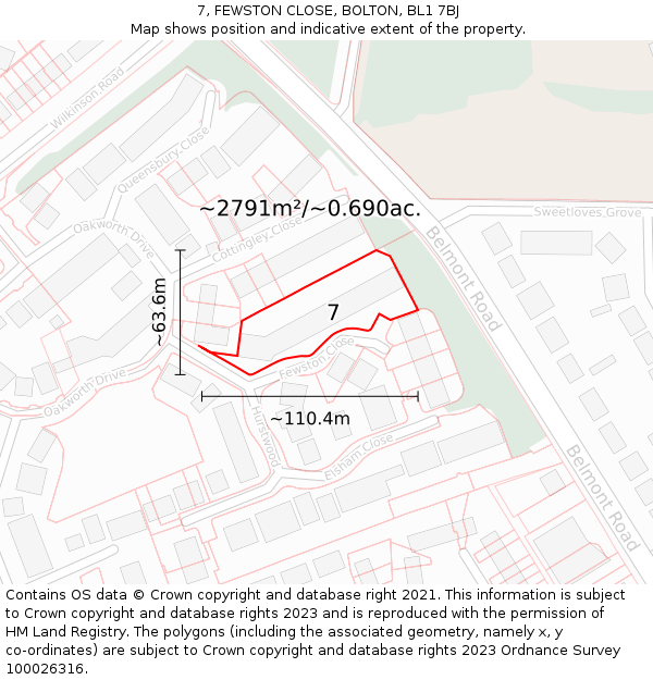 7, FEWSTON CLOSE, BOLTON, BL1 7BJ: Plot and title map