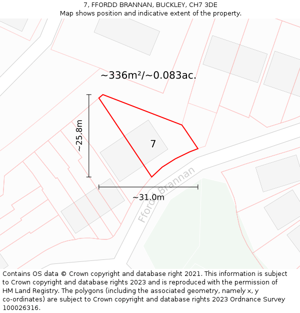 7, FFORDD BRANNAN, BUCKLEY, CH7 3DE: Plot and title map
