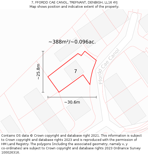 7, FFORDD CAE CANOL, TREFNANT, DENBIGH, LL16 4YJ: Plot and title map