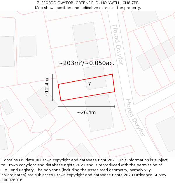 7, FFORDD DWYFOR, GREENFIELD, HOLYWELL, CH8 7PR: Plot and title map
