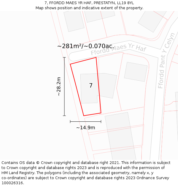 7, FFORDD MAES YR HAF, PRESTATYN, LL19 8YL: Plot and title map