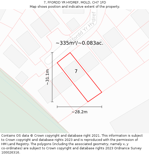 7, FFORDD YR HYDREF, MOLD, CH7 1FD: Plot and title map