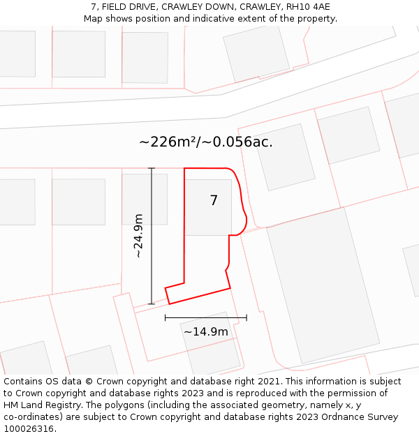 7, FIELD DRIVE, CRAWLEY DOWN, CRAWLEY, RH10 4AE: Plot and title map