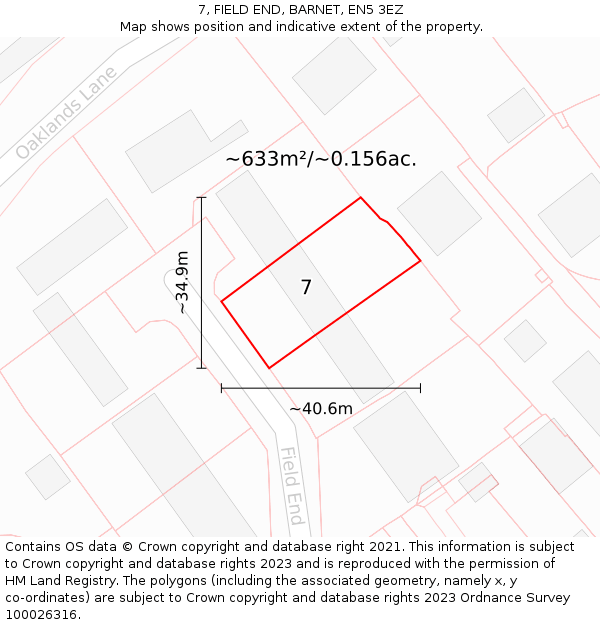 7, FIELD END, BARNET, EN5 3EZ: Plot and title map
