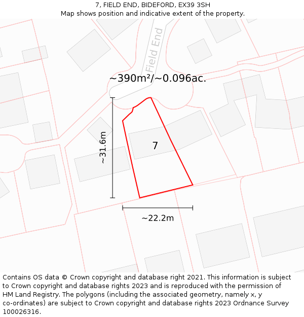 7, FIELD END, BIDEFORD, EX39 3SH: Plot and title map