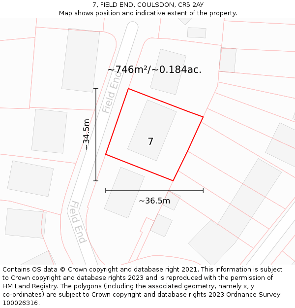 7, FIELD END, COULSDON, CR5 2AY: Plot and title map