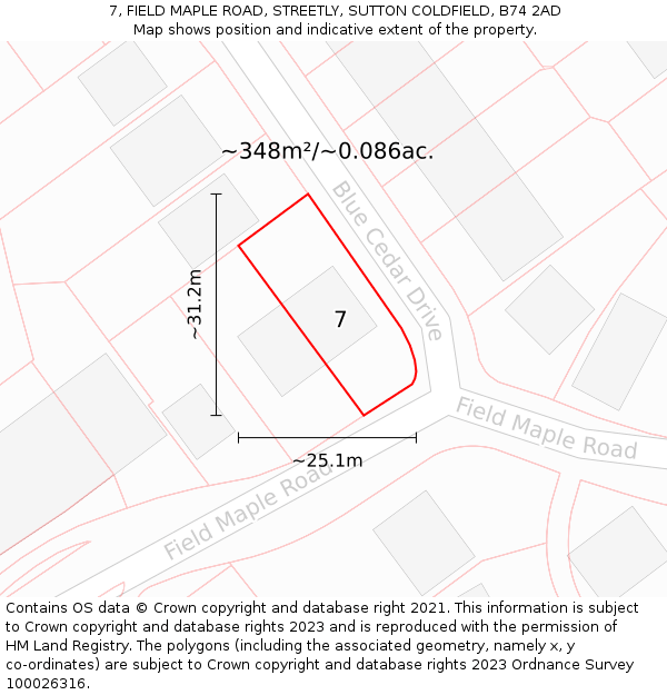 7, FIELD MAPLE ROAD, STREETLY, SUTTON COLDFIELD, B74 2AD: Plot and title map